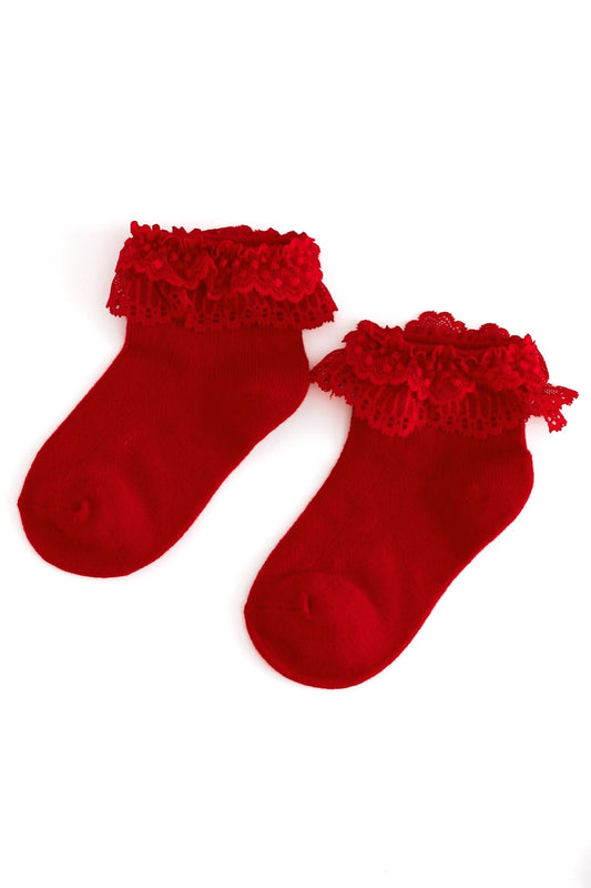Little Stocking Co Lace Bobby Socks - Bright Red (ETA - Mid November to KS then to customers)
