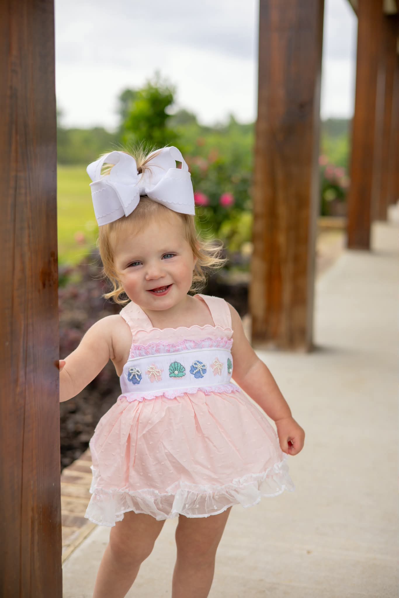 PRE-ORDER 43 Sweet Summer Part One: Smocked Pearly Shells Skirted Bubble (ETA: May to customer)