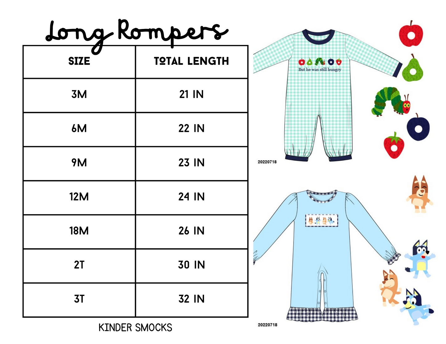 Long Romper Size Charts