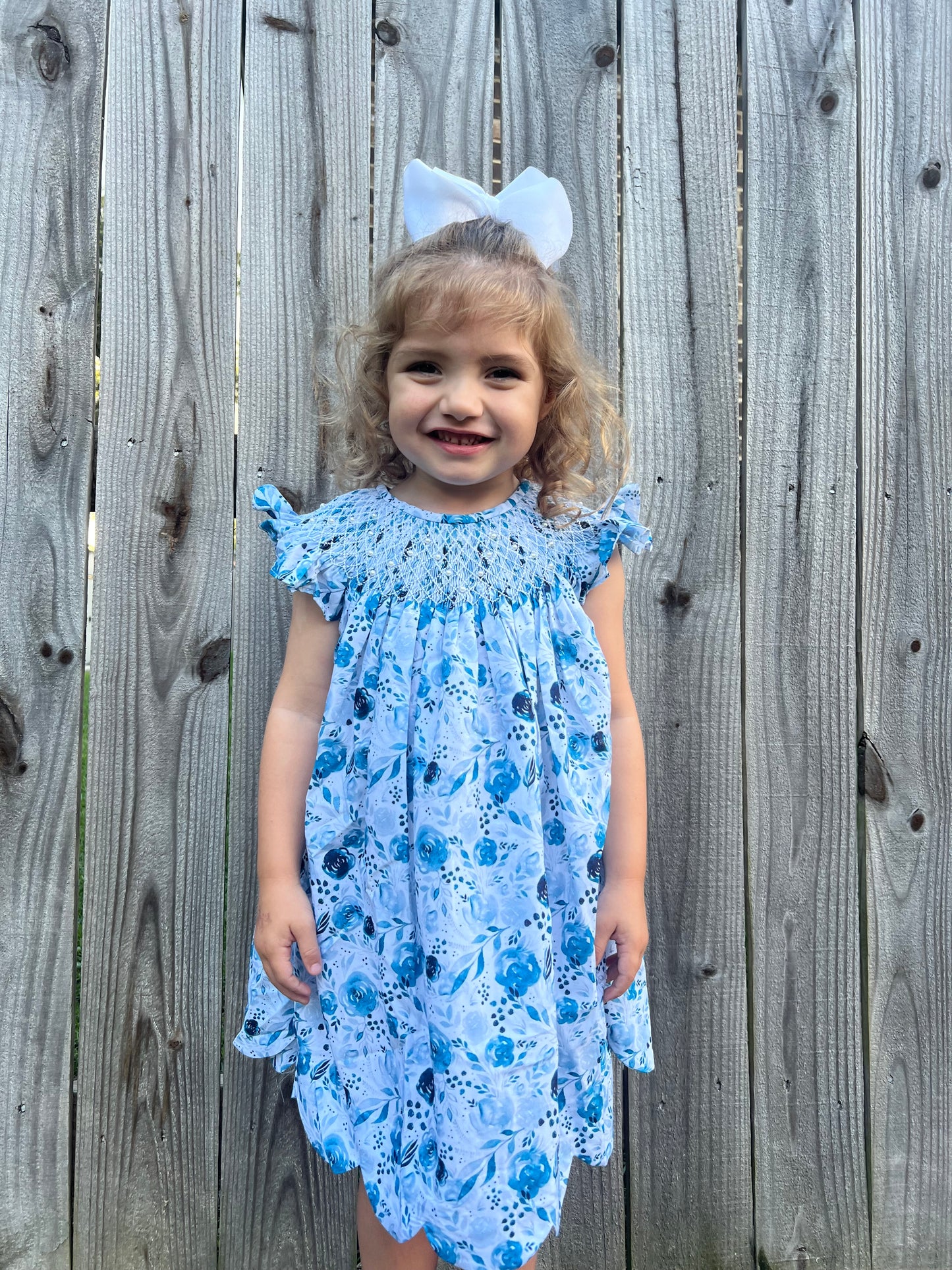 Blue Rose & Slate Dress w/ Faux Pearls