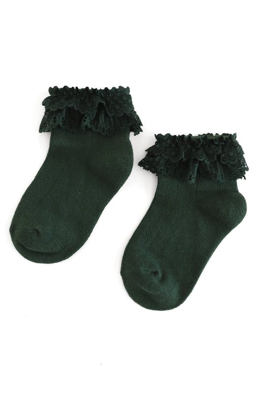 Little Stocking Co Lace Bobby Socks - Forest Green (ETA - Mid November to KS then to customers)