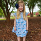 Blue Rose & Slate Dress w/ Faux Pearls