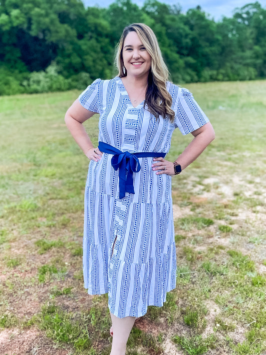 Mother's Day Extras: Navy Stripes Mom Dress (WOVEN)