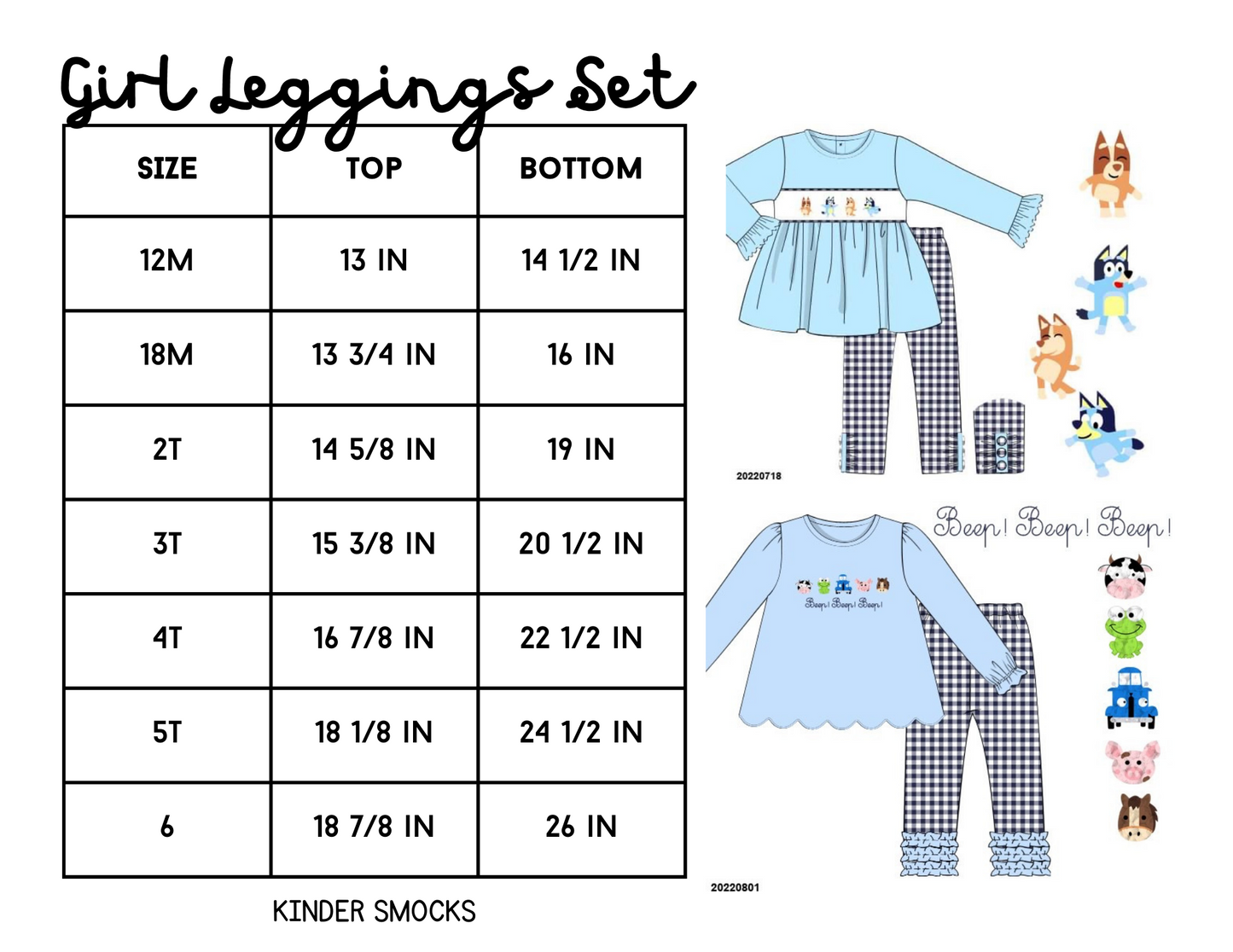 Pants Sets Size Charts