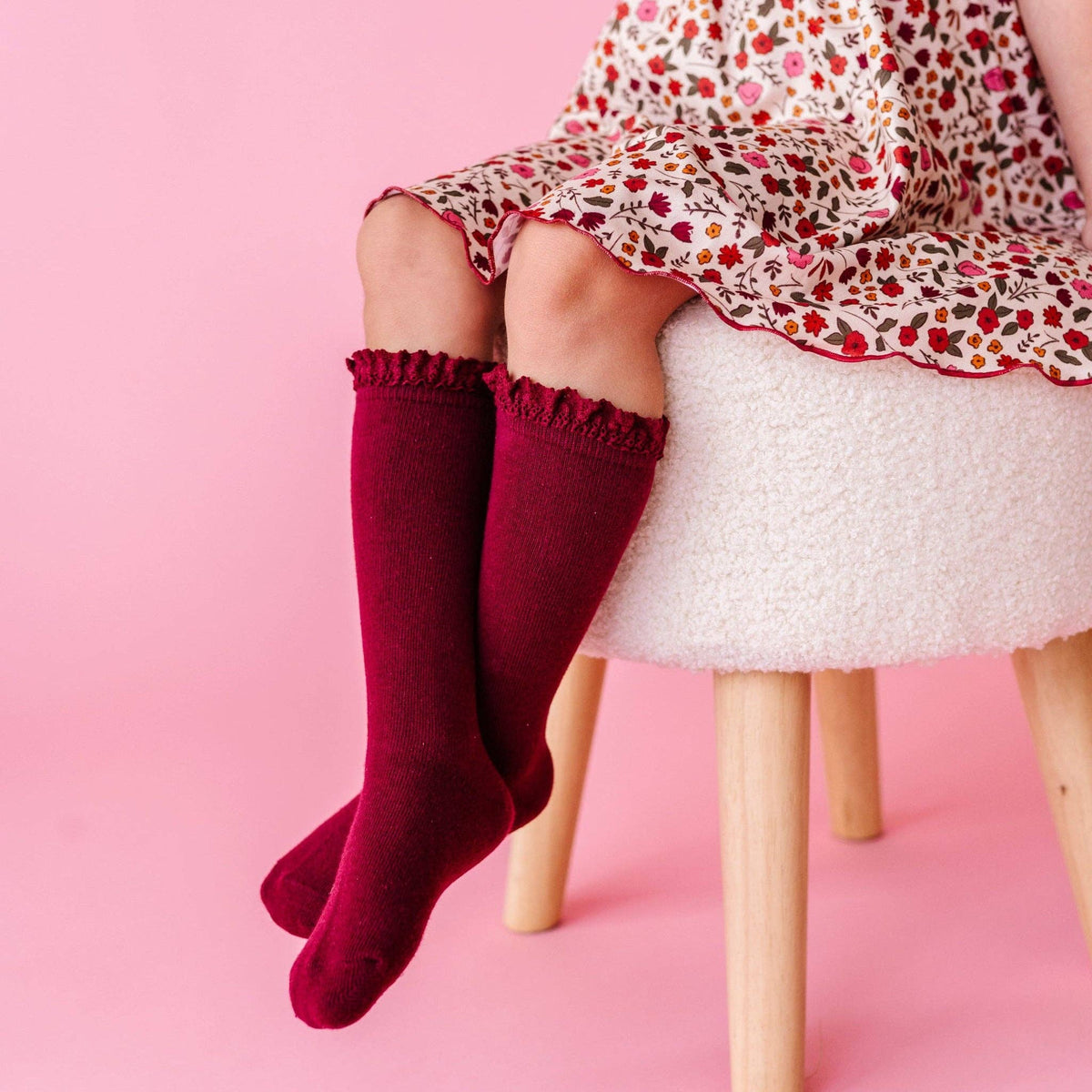 RTS LSC: Burgundy Lace Top Knee High Socks