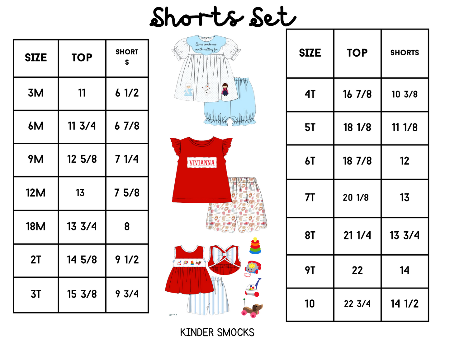 Regular Length Shorts Size Charts