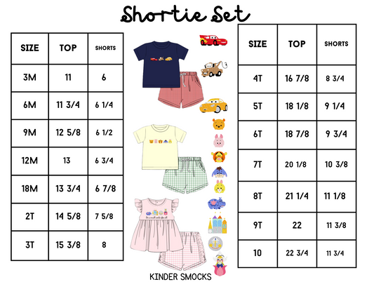 Shortie Sets Size Charts