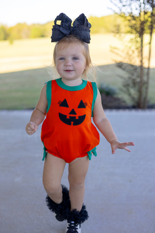 RTS FALL ONE: Pumpkin Face Bubble with Bows (ships out in 3-5 business days)