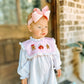 RTS KS Christmas: French Knot Gingerbread Ruffled Romper (ships in 3-5 business days)