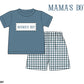 RTS: Blue Rose and Slate Smocked "MAMA'S BOY" Shortie Set (ships in 3-5 business days)