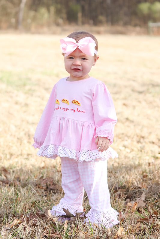 RTS PO 26 Valentine's Day + St. Patrick's Day: Pizza My Heart Ruffled Pants Set (3-5 business days)