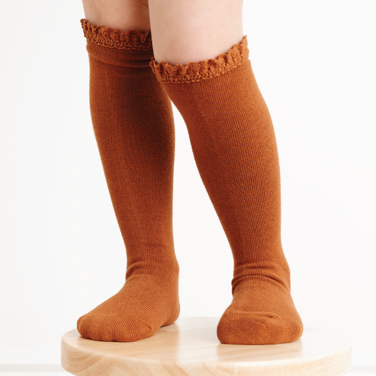 RTS LSC: Sugar Almond Lace Top Knee High Socks