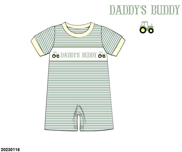PO 7: “Daddy’s Buddy” Tractor Name Smock (romper)