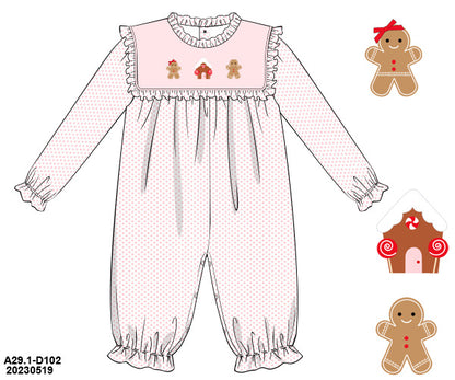 RTS KS Christmas: French Knot Gingerbread Ruffled Romper (ships in 3-5 business days)